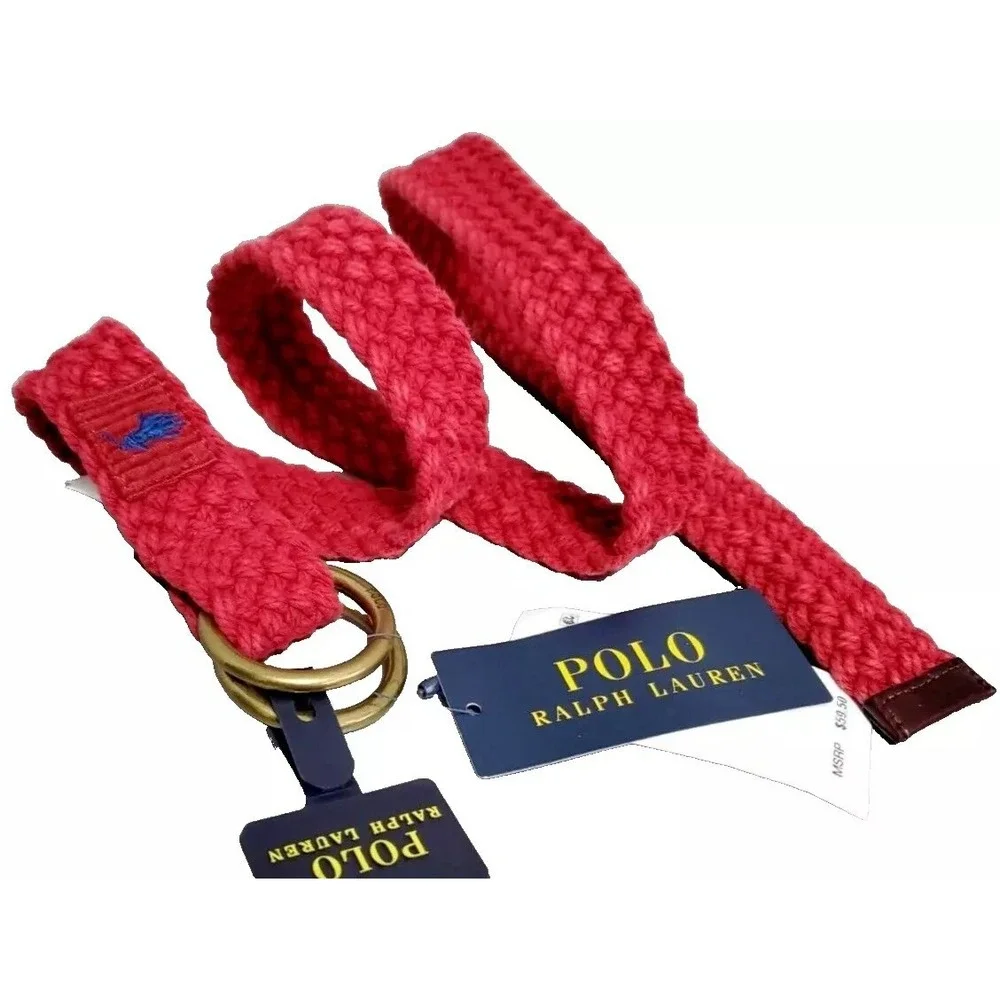 Polo Ralph Lauren Canvas Belt Mens  Red Double D Ring Braided ‎ Size Medium